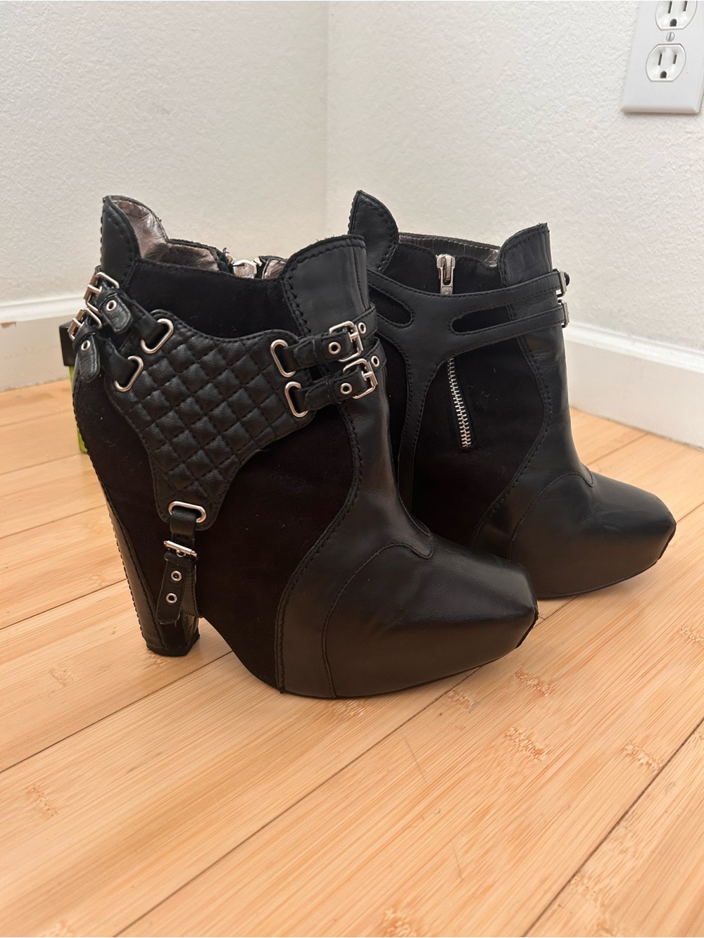 Sam Edelman Black Quilted Harness Platform Ankle Boots